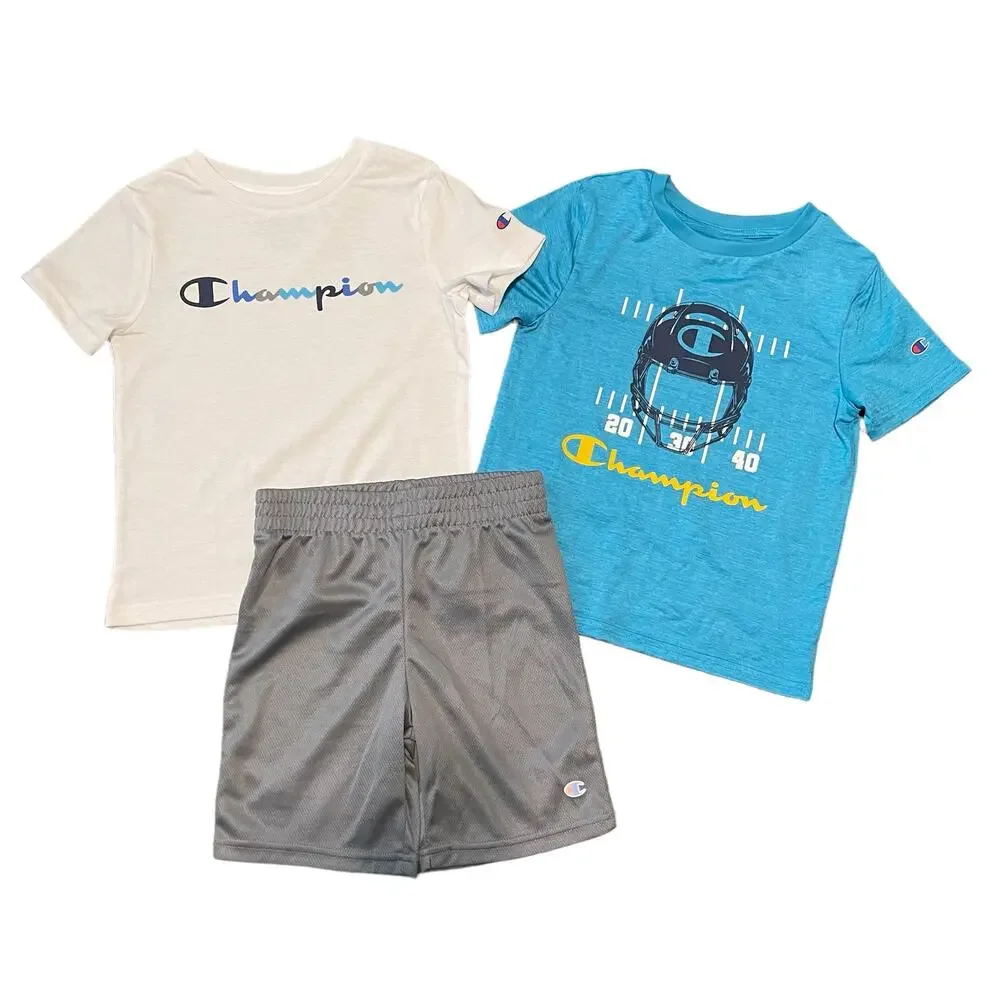 Champion Blue & Gray 3-Piece Athletic Set T-Shirts & Shorts Bundle NWT Size 5